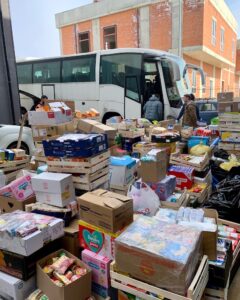 Humanitarian aid distribution during 2026 Ukraine mission trip supporting war-affected communities