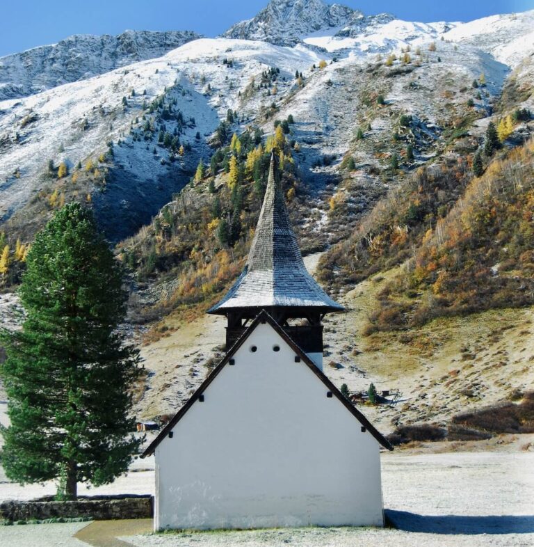 A chapel decorated for the Christmas season
