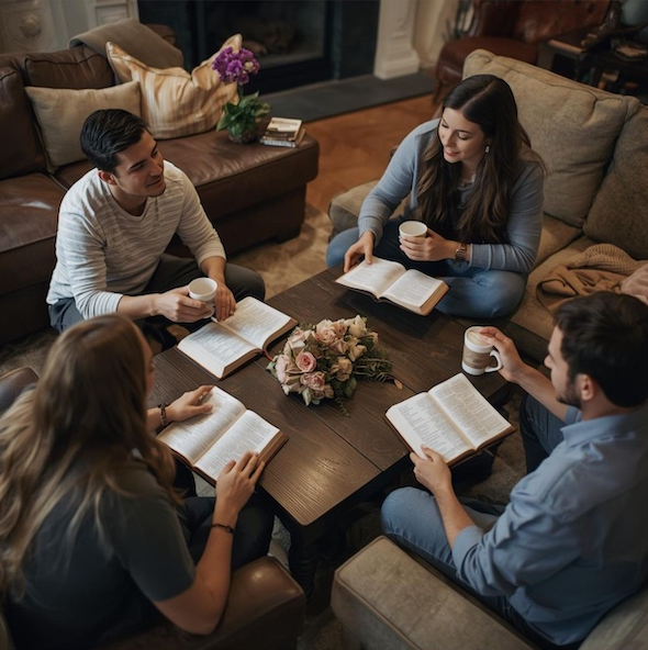 bible study on missions in around a coffee table