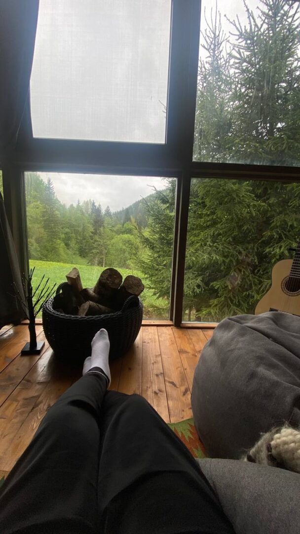 Resting in the cabin in the Carpathian mountains