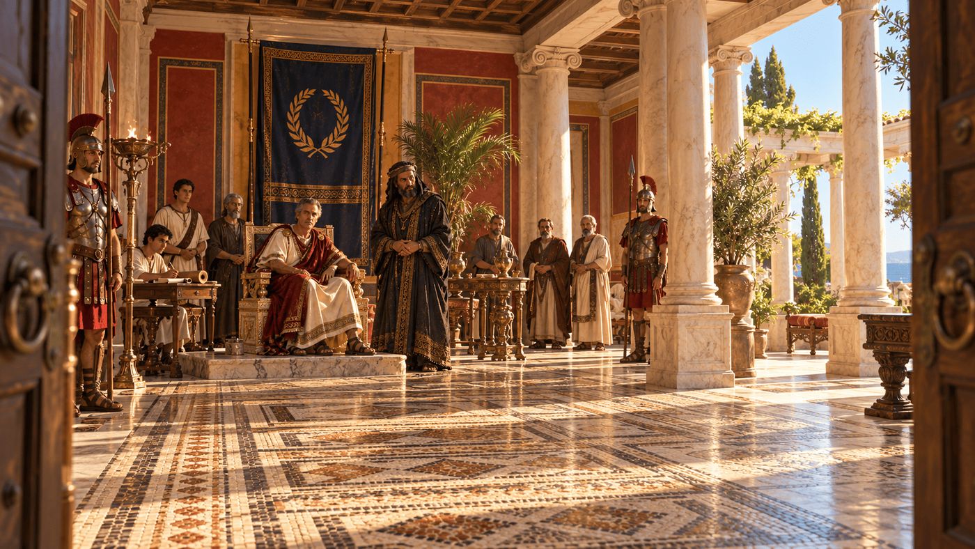 Paul and Barnabas before the proconsul Sergius Paulus at Paphos on Cyprus, from Paul: To the Ends of the Earth